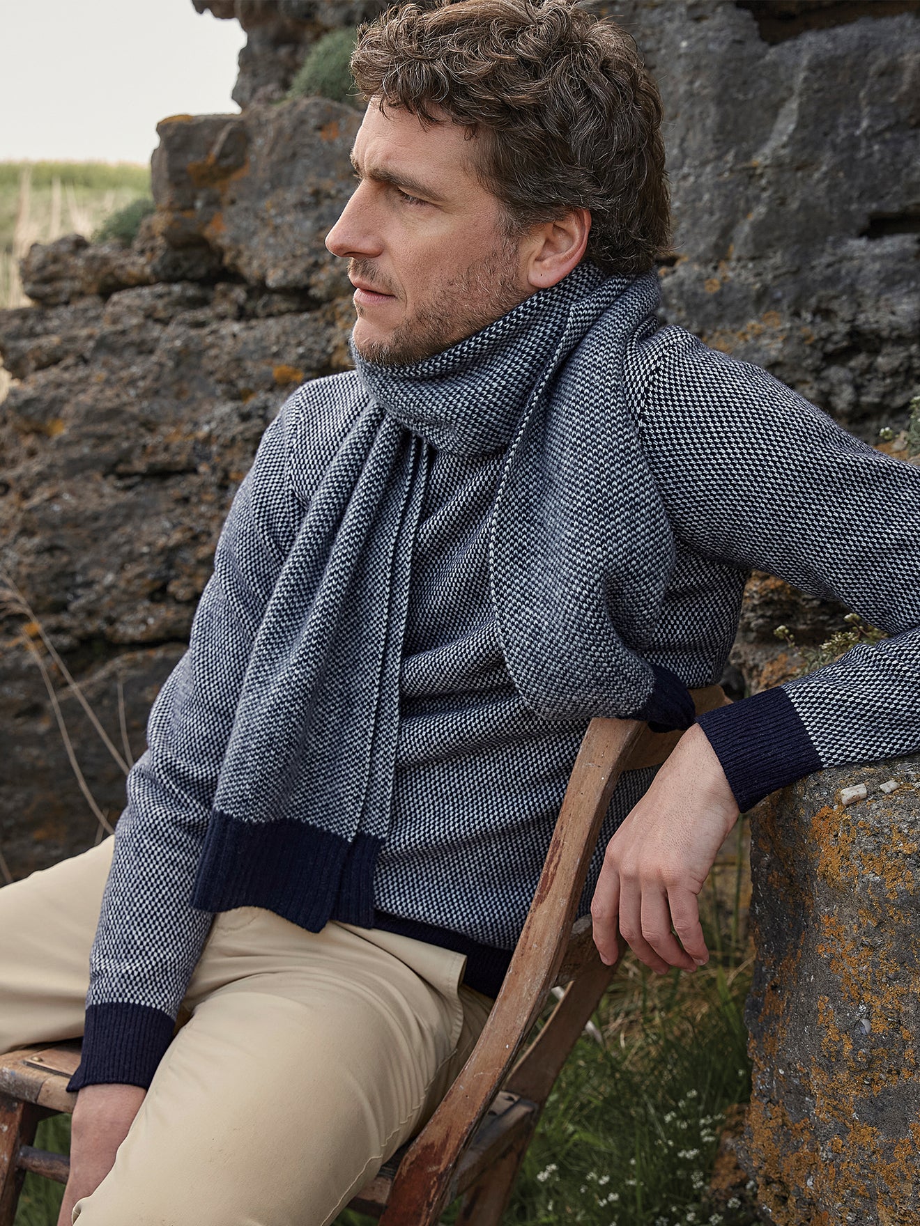 Pull col rond jacquard bicolore homme