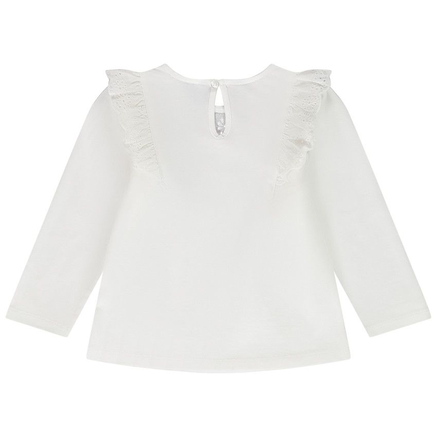 T-shirt manches longues avec col en broderie anglaise pour bébé fille - Ecru