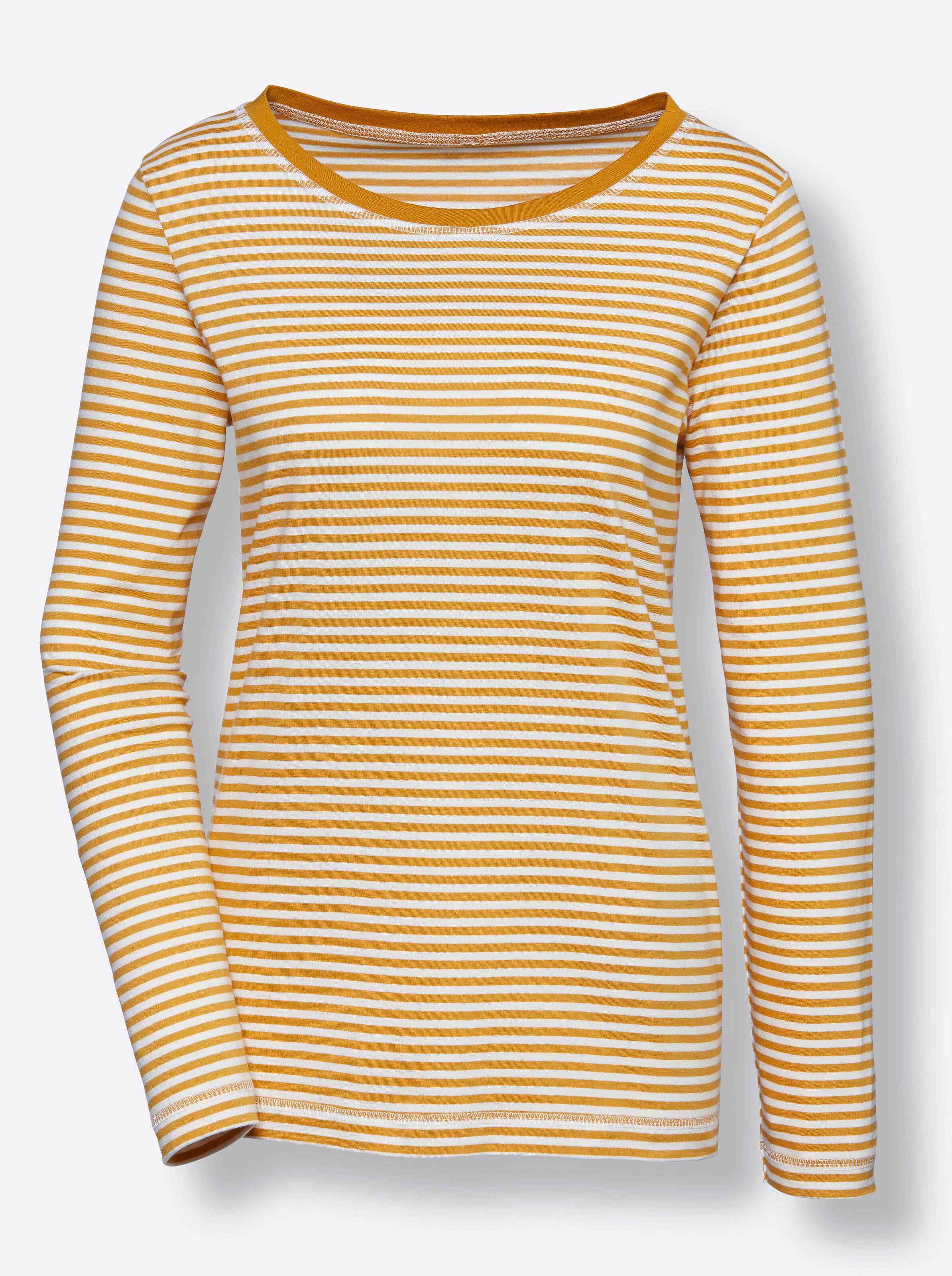 CREATION L PREMIUM Pima-Baumwoll-Shirt in curry-ecru-geringelt