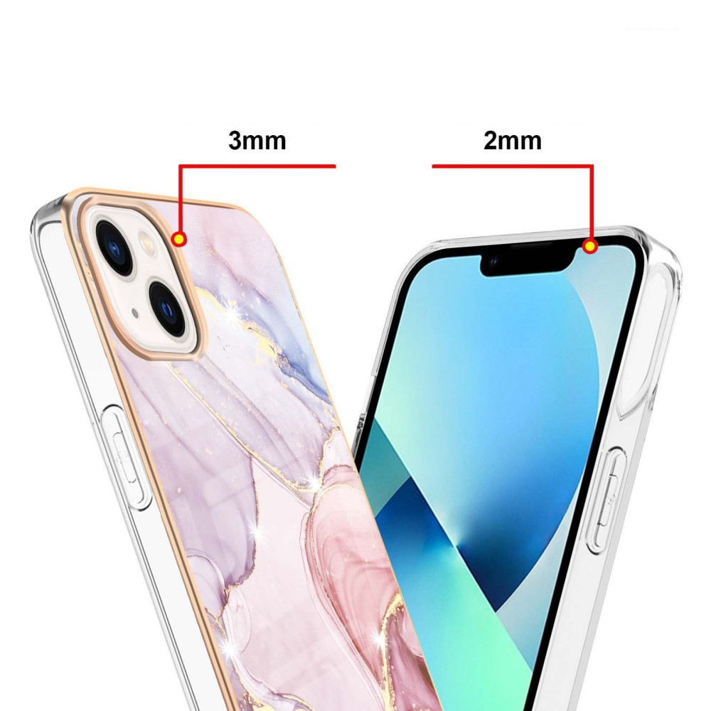 iPhone 14 Gummi Case Hülle Galvanisierter Rahmen Marble Marmor Design - Rosa / Roségold