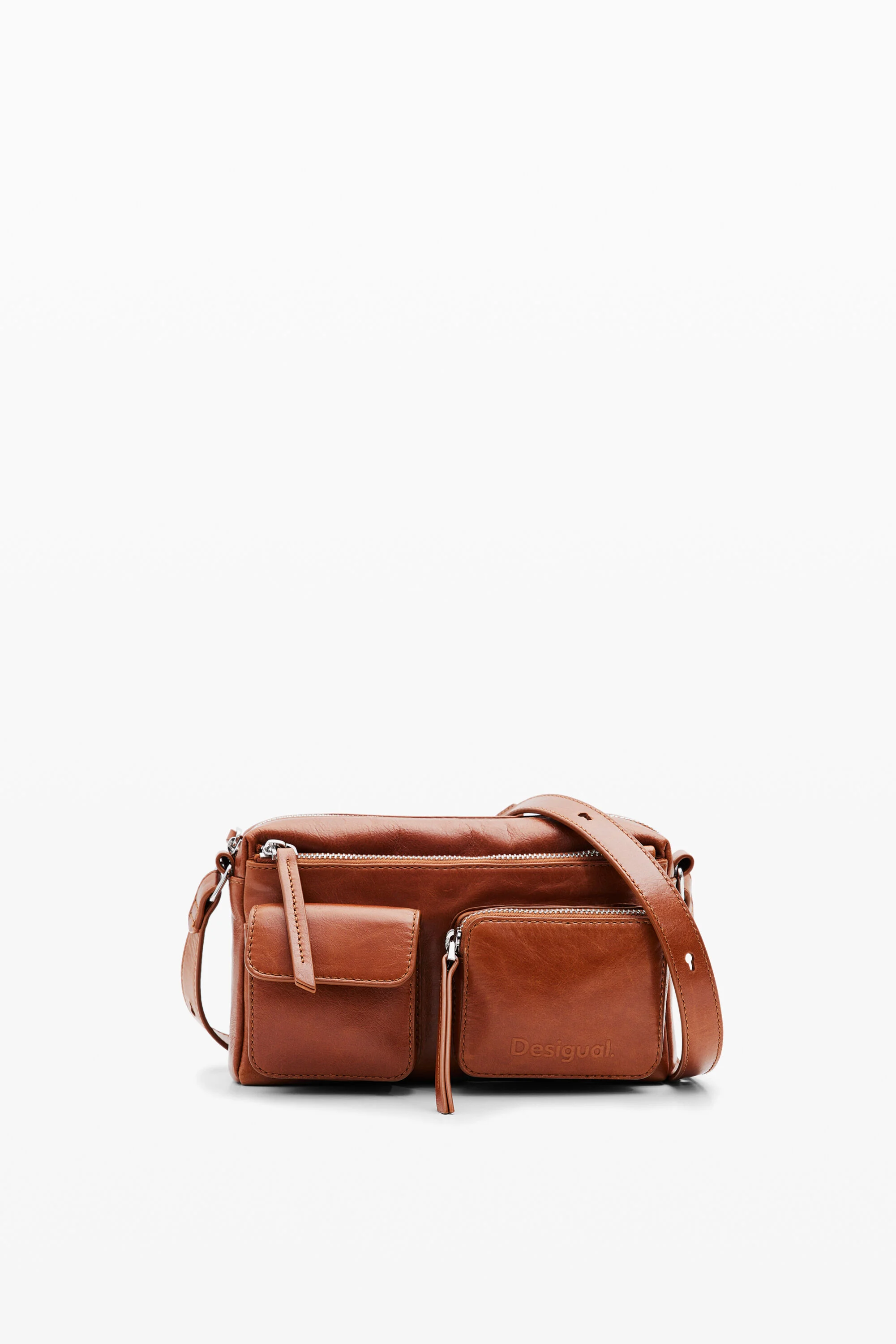 Bolsa de ombro em couro com bolsos