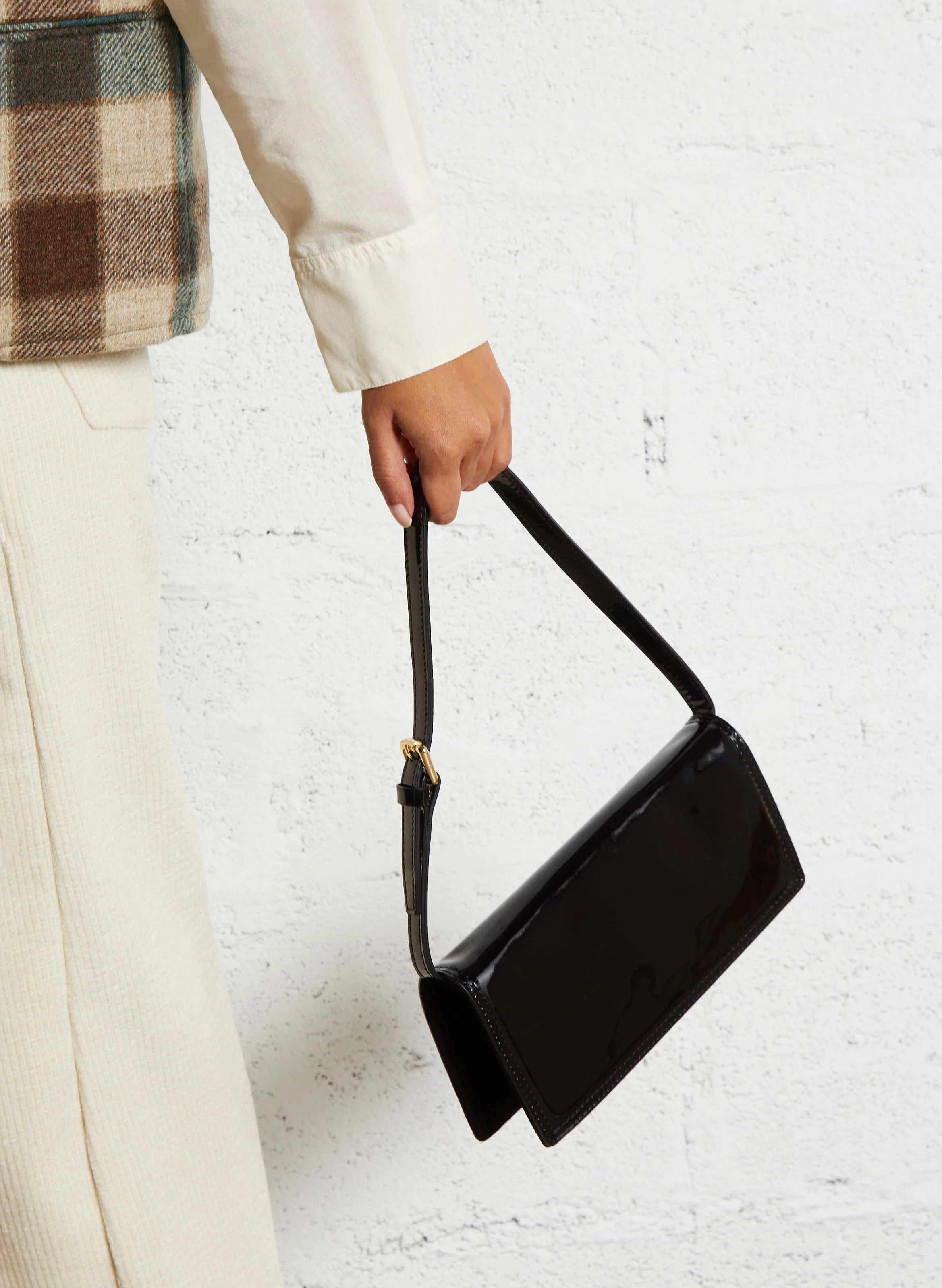 EMMA - Sac à main baguette à rabat en cuir | Noir