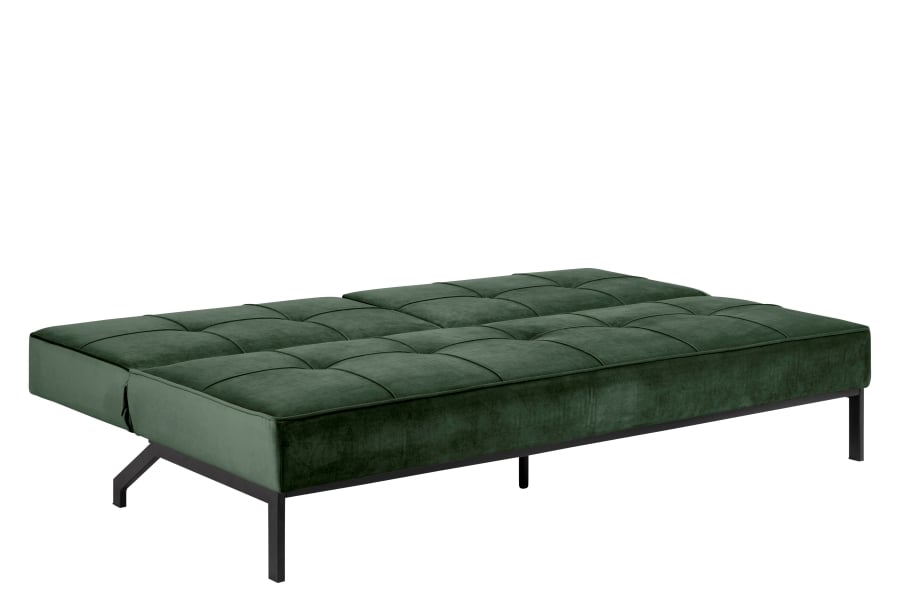 Perugia sovesofa I velurtekstil Vic grønn og sorte metallben.