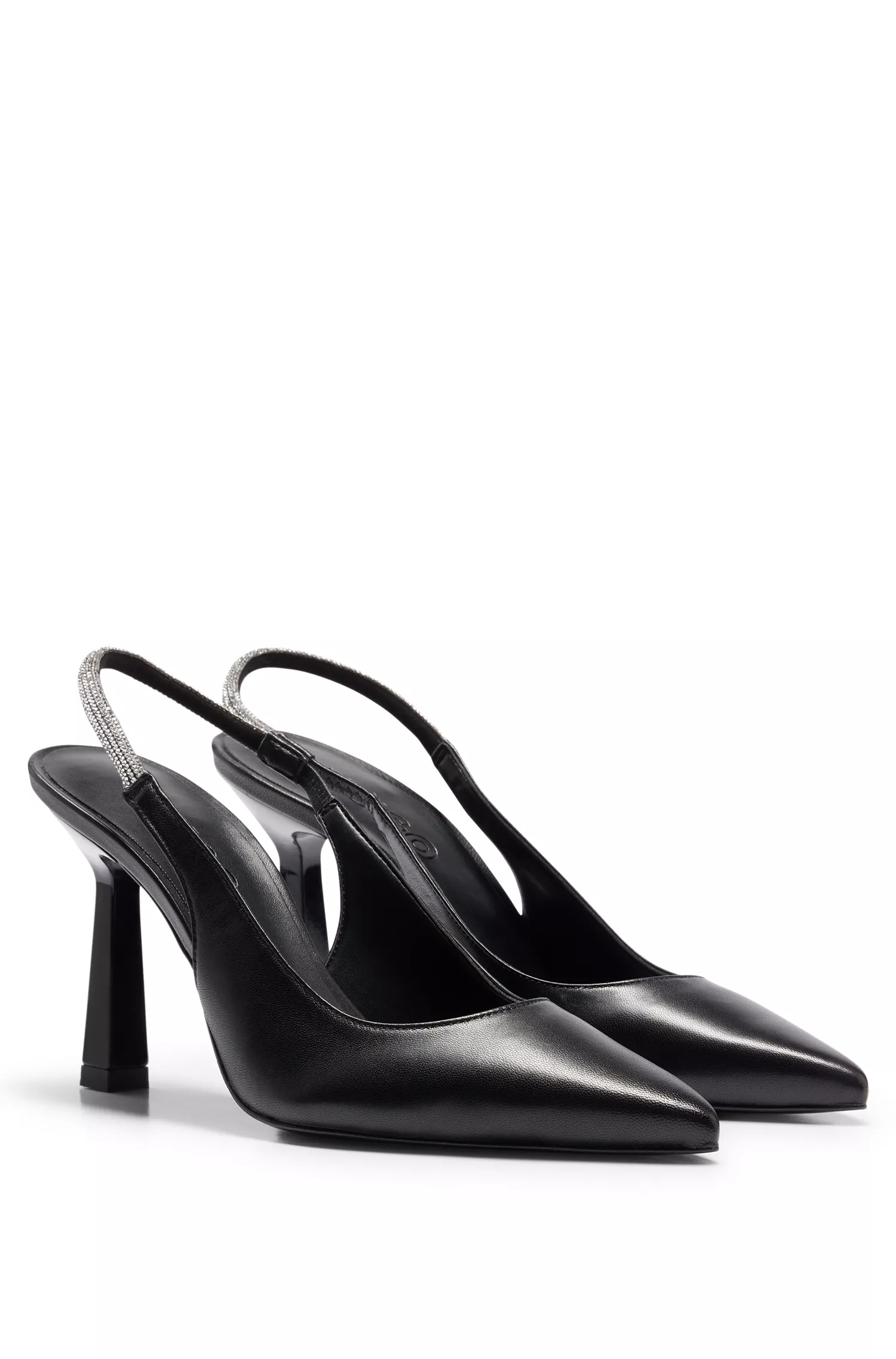 Sapatos de salto HUGO em couro napa vermelho com tira traseira de cristal.