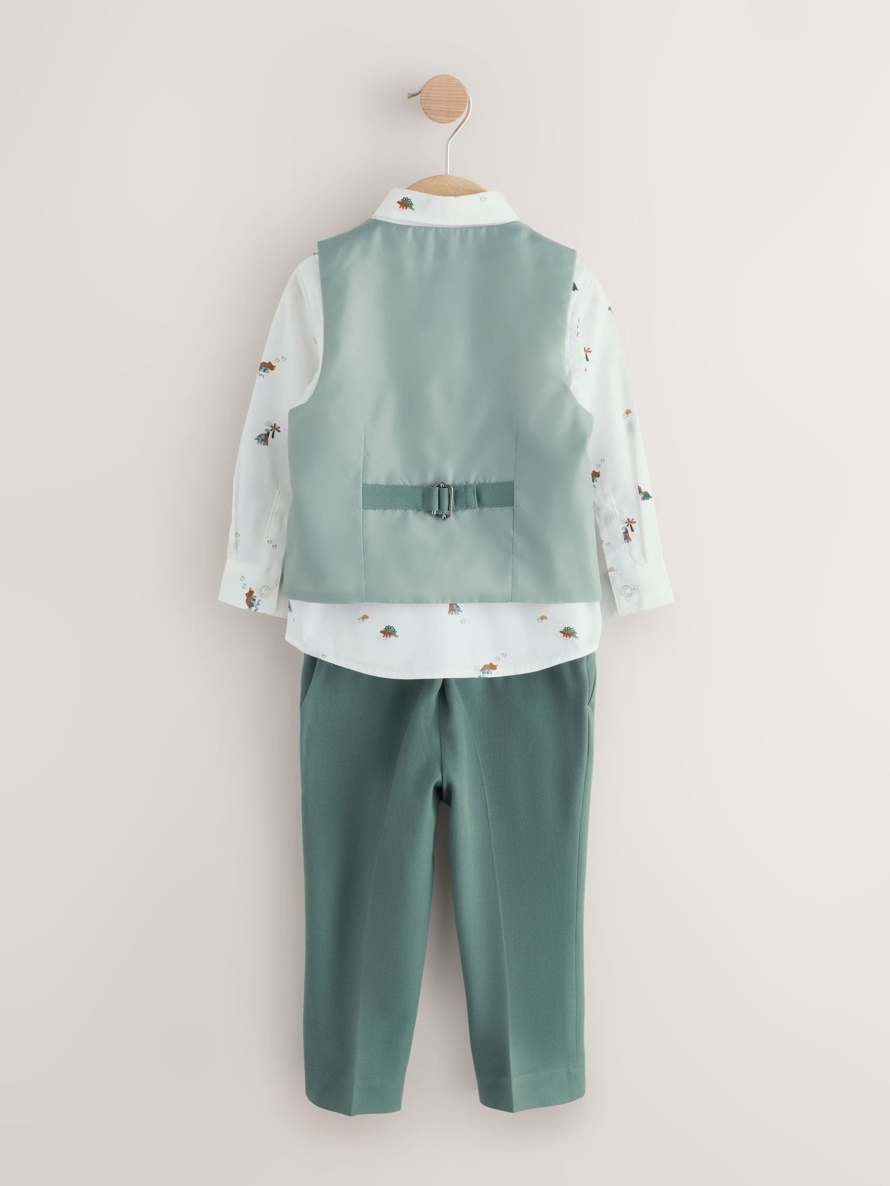 Groen dinosaurus - Set van gilet, overhemd, broek en vlinderdas (3mnd -9jr)