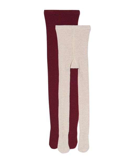 2 collants épais côtelés enfant avec coton rose foncé