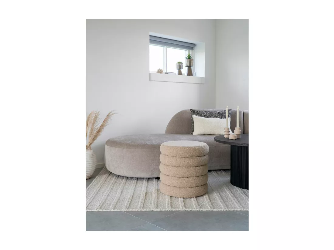 Brooklyn - Pouf coffre rond en tissu bouclette ø44cm - Beige