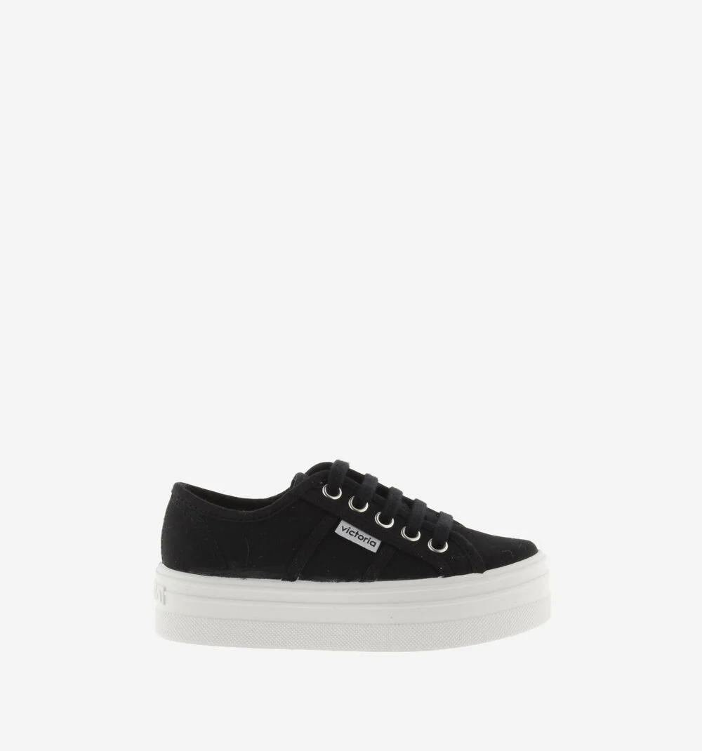 BARCELONA PLATEFORME TOILE Baskets plateforme en toile NEGRO