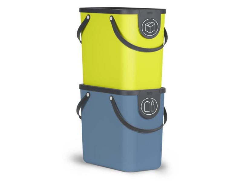 Rotho Recyclingbehälter Albula 25 l, Lime Grün Neongrünes Recyclingsystem