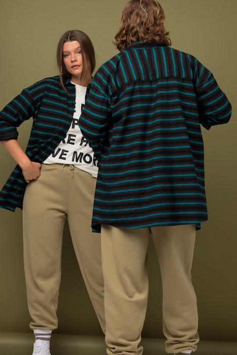 Oversized-Hemdbluse, Streifen, Hemdkragen, Langarm, Unisex