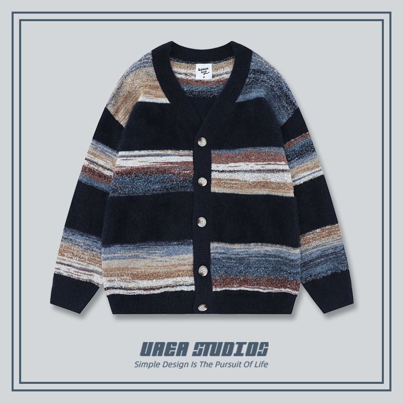 Chuoku - V-hals gemêleerde cardigan met knoopjes