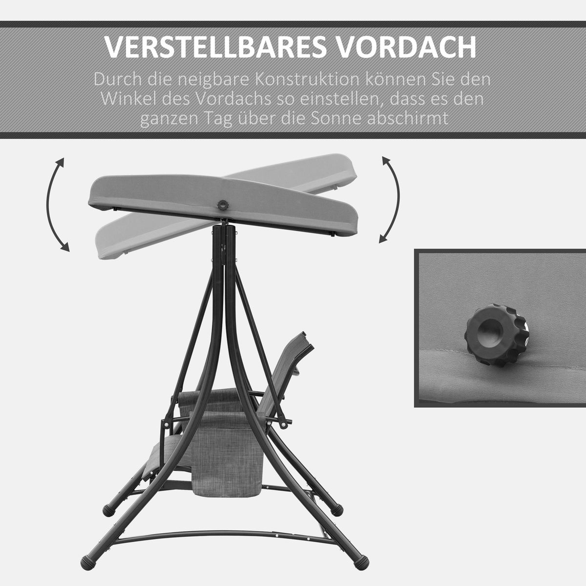 Outsunny Hollywood Swing, 3-zits tuinschommel met parasol, 196 x 128 x 172 cm, aluminium, grijs