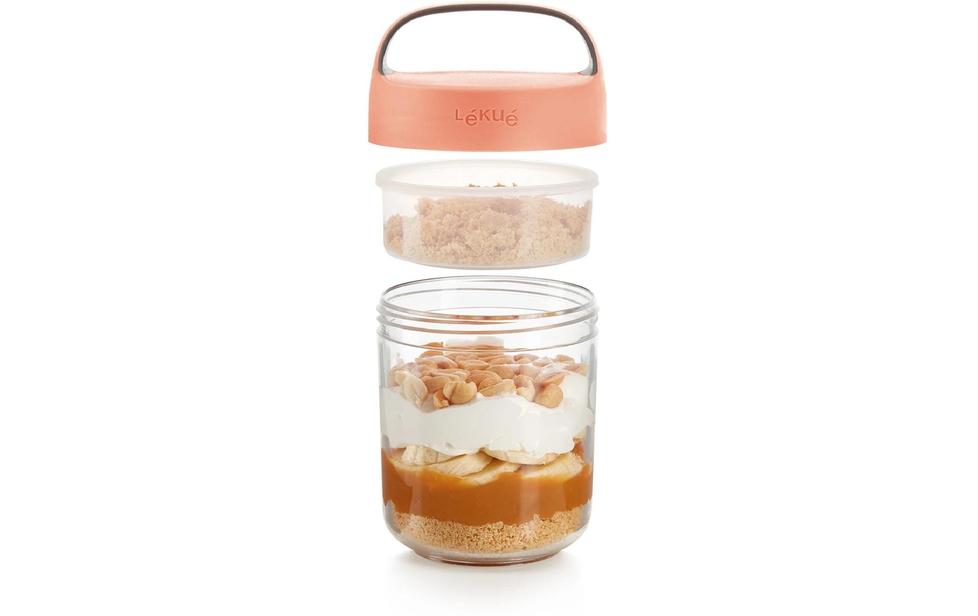 Smoothiebehälter Glas To Go, 400 ml, KoralleBehälter zum Transportieren von Snacks, Suppen, Salaten oder Desserts