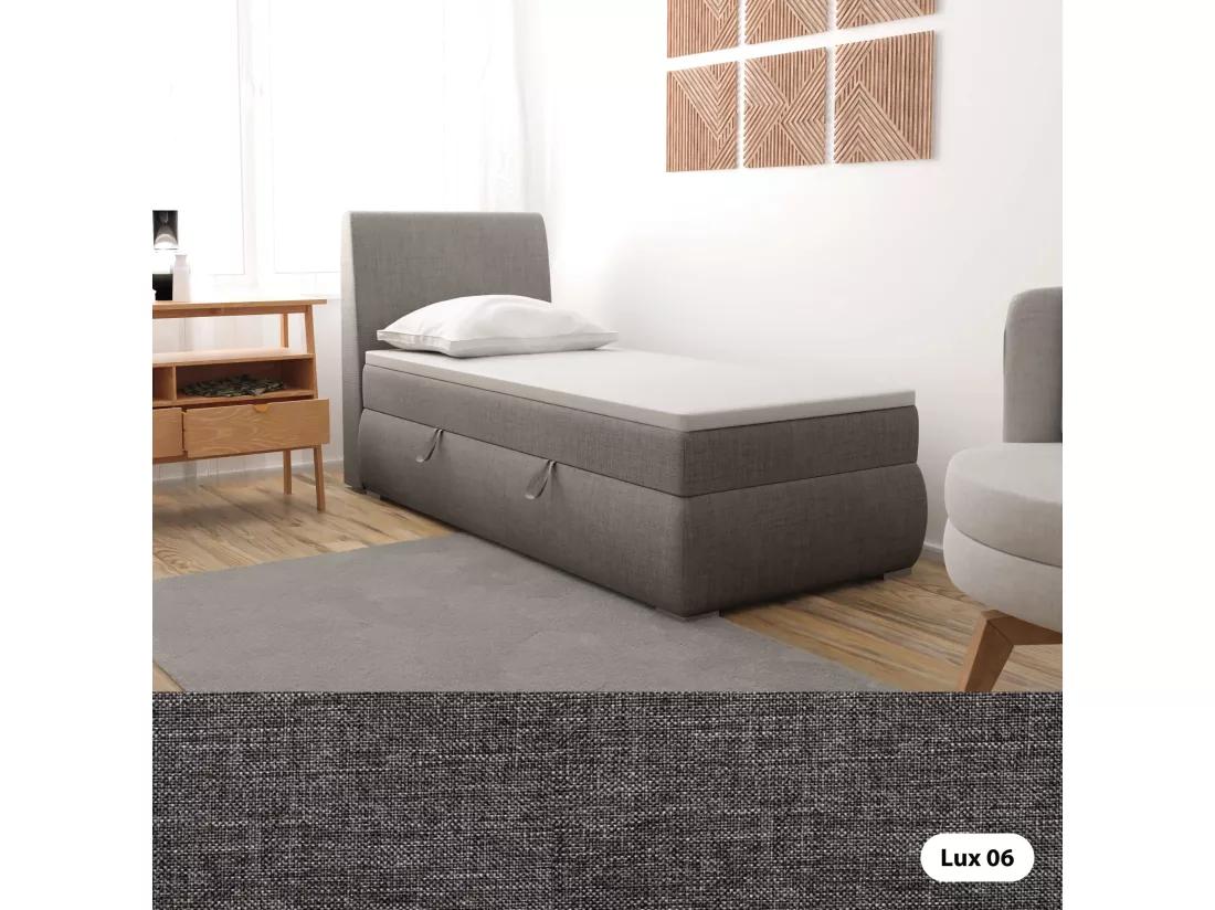 LIT BOXSPRING avec coffre de rangement Buffalo Mini côté gauche 100x200 cm, Lux 06 (Gris)