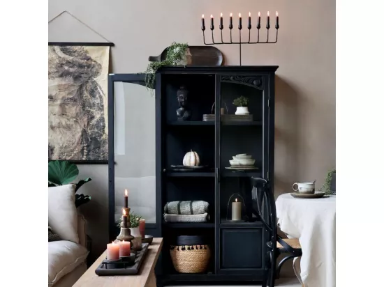 Armoire vitrine 2 portes chambre salle de bain bois verre noir 170cm