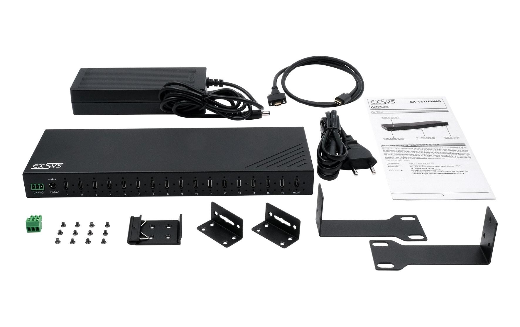 USB-Hub EX-12276HMS 120 W<br>16-Port USB 3.2 Gen 2 Metall Hub mit 16x USB-C Anschluss