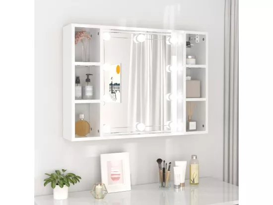 Armoire de miroir avec LED Blanc brillant 76x15x55 cm