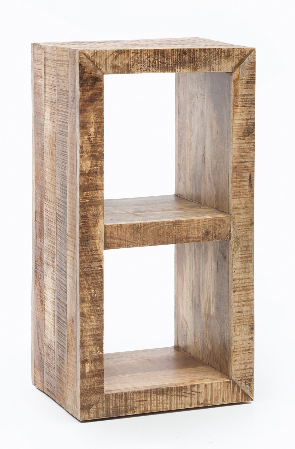 KADIMA DESIGN Holzregal EWA: Rustikales Standregal, Cube-Form, Vintage-Shabby-Look, 2 Innenräume, recyceltes Mango-Massivholz.