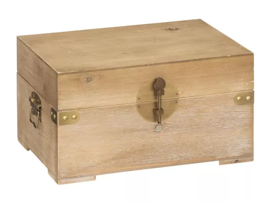 Set de 3 Malles de rangement en bois et métal doré L 58 L 47 et L 37 cm
