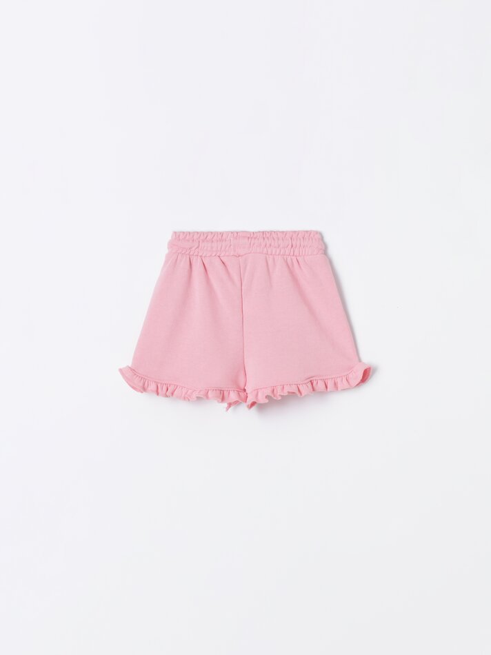 Calções de lã polar com babados - Rosa fluorescente