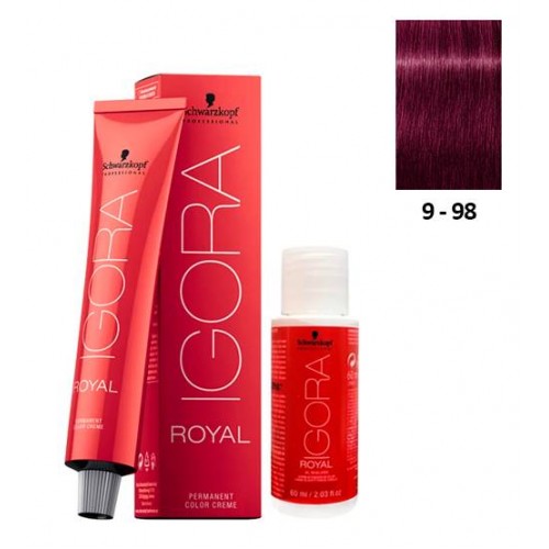 Schwarzkopf Igora Royal 9-98 Louro Extra Claro Violeta Vermelho 60ml   Oxidante 20V