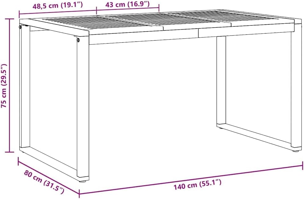 vidaXL Gartentisch Grau 140 x 80 x 75 cm Massivholz Akazie, Garten und Terrasse, moderner Esstisch aus Hartholz, robuste Außenmöbel aus Akazie, stylische Terrasse, minimalistisches Design