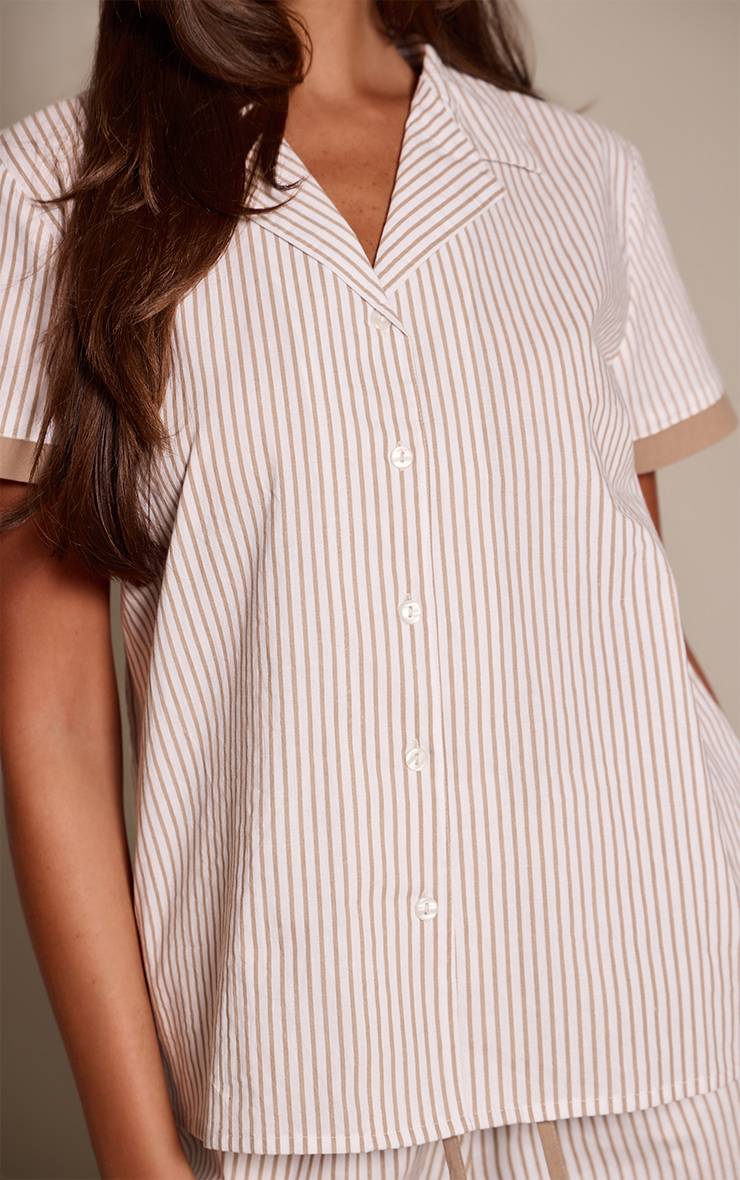 Champignon Chemise De Pyjama À Manches Longues Boutonnée Et Short À Rayures Contrastées