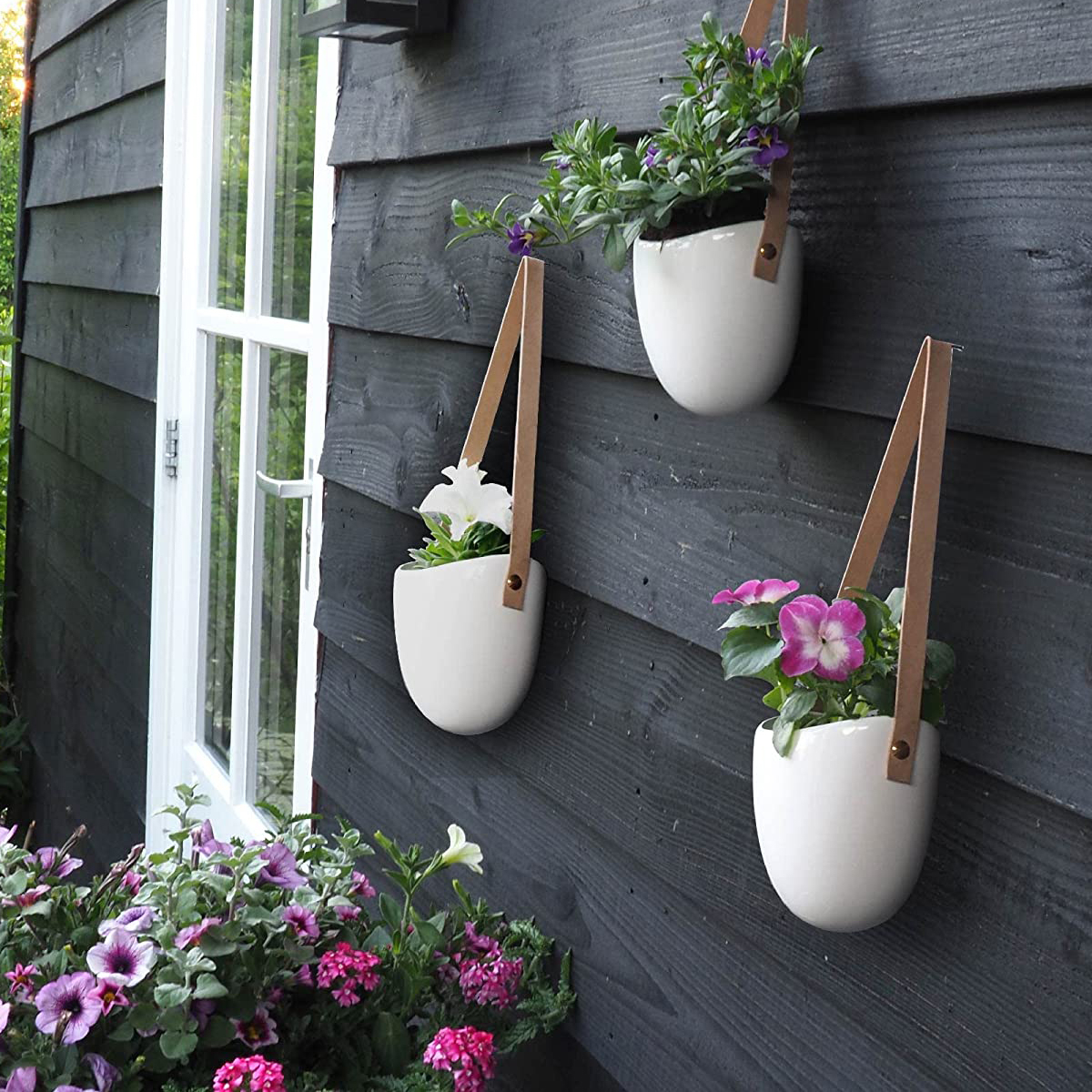 (3er Set) 13x12cm Keramik Blumentopf Hängende Pflanzen Vase Home Deko - Weiss