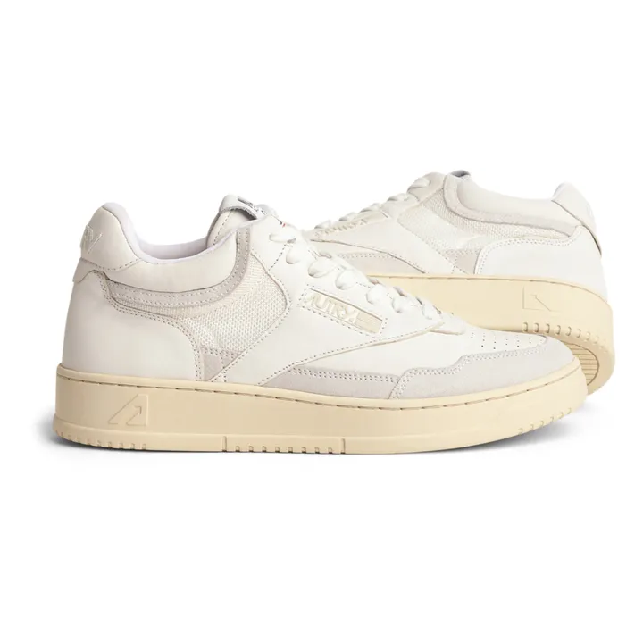 Autry Baskets Open Mid Cuir/Suede | Blanc