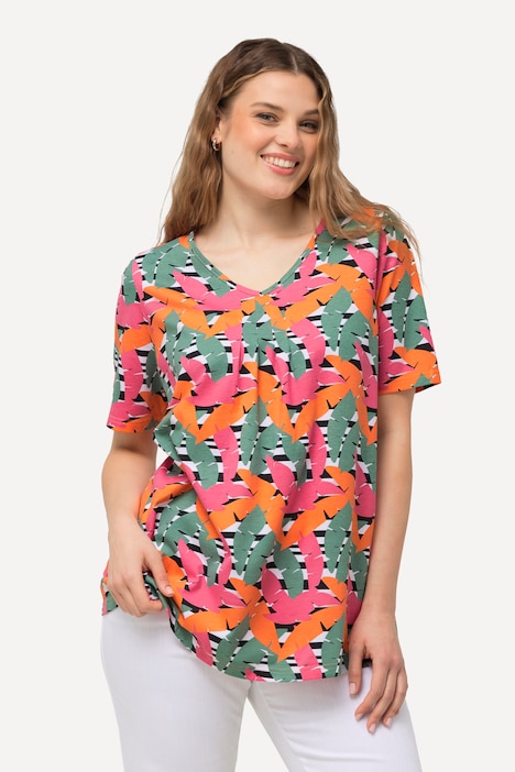 T-Shirt, grafischer Druck, A-Linie, V-Ausschnitt, Halbarm