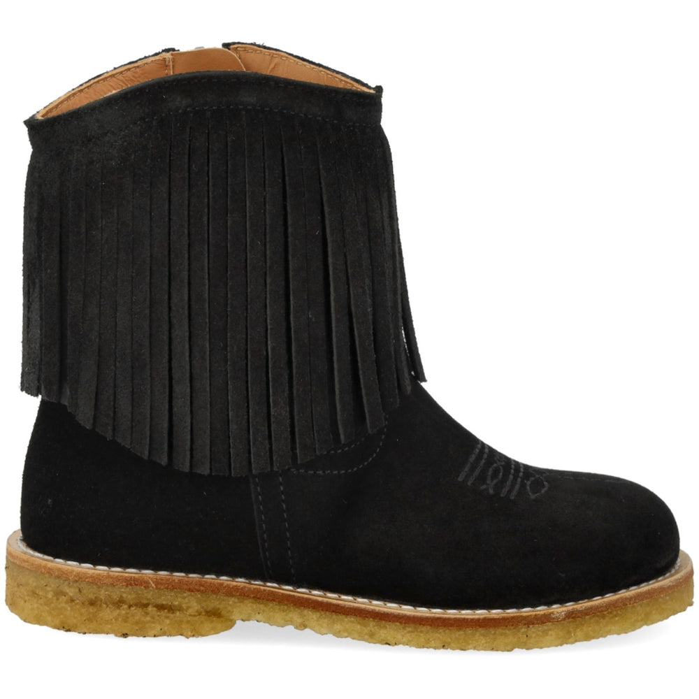 Køb Angulus Black Cowboystøvle Med Frynser Og Broderi