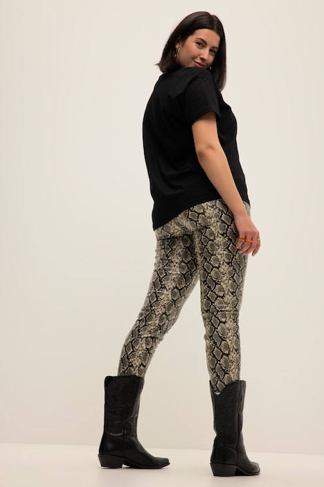 Hose, Skinny Fit, Snake Print, 5-Pocket, Lederoptik