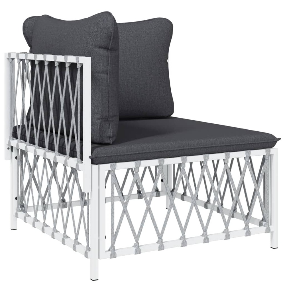 Salon de jardin meuble d'extérieur ensemble de mobilier 4 pièces avec coussins blanc acier