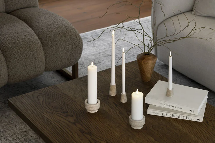 Uyuni Travertine Candleholder pillar/tea light, Desert beige, 8x5 Desert beige