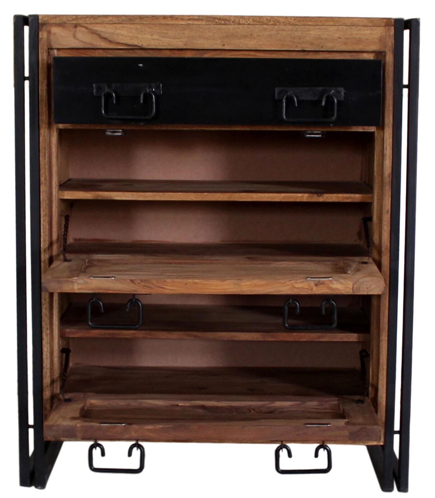 Schuhschrank 80 x 96 cm Natur-Akazienholz massiv/ schwarz