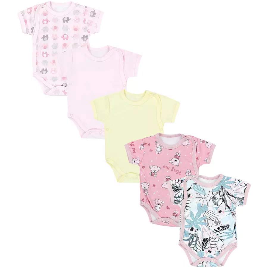 TupTam Baby Mädchen Kurzarm Wickelbody 5er Set rosagelb