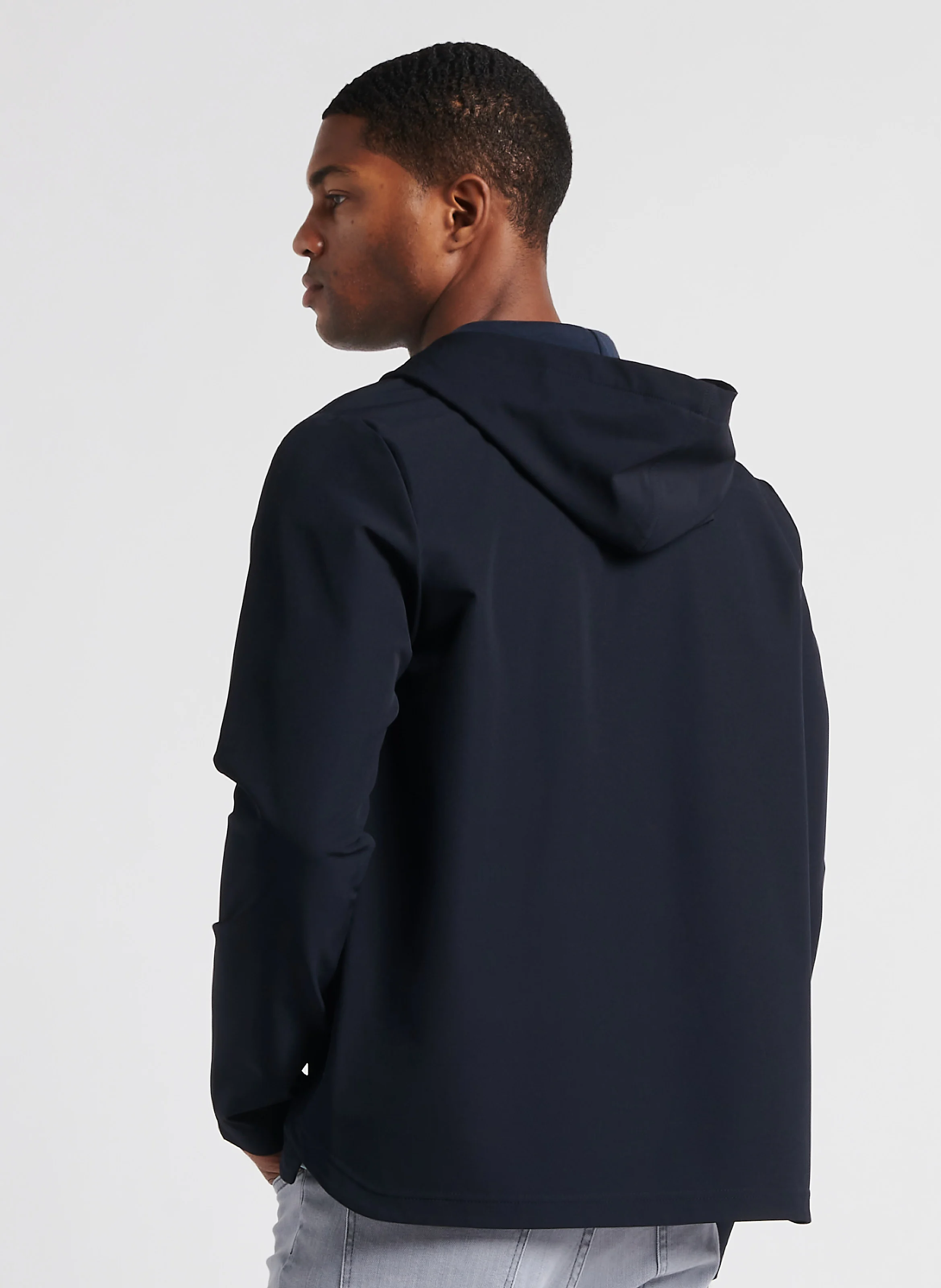 Blouson droit à capuche| Bleu