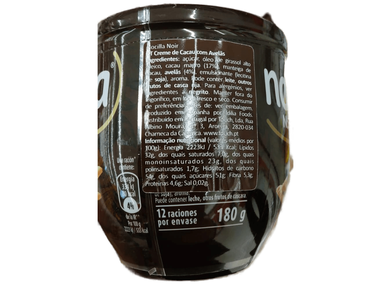 CREME DE BARRAR NOCILLA CHOCOLATE PRETO 180 G