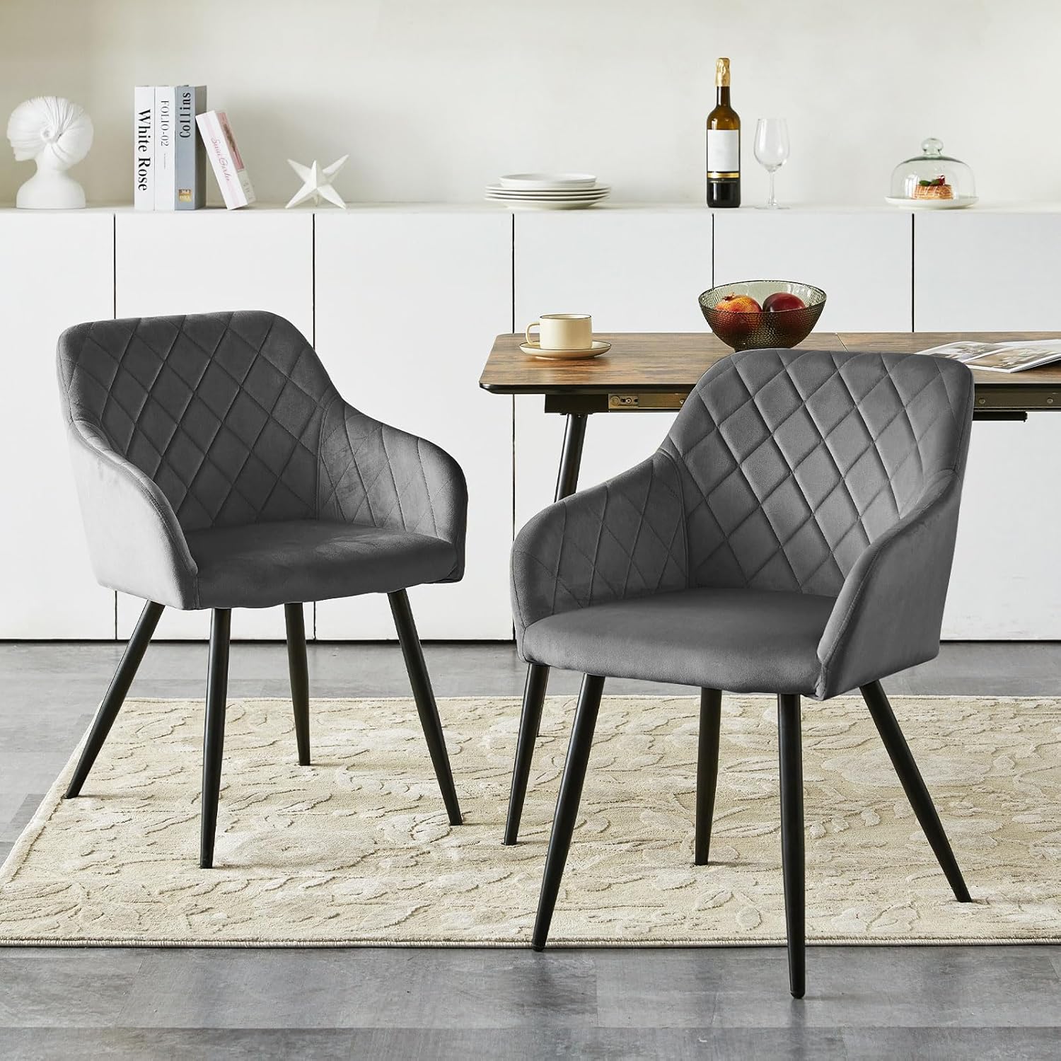 CLIPOP Esszimmerstühle 6er Set, Küchenstuhl Samt Bezug Wohnzimmerstuhl Polsterstuhl mit Armlehne Metallbeine Polstersessel Stuhl für Esszimmer Wohnzimmer Küche (6, Samt Grau)