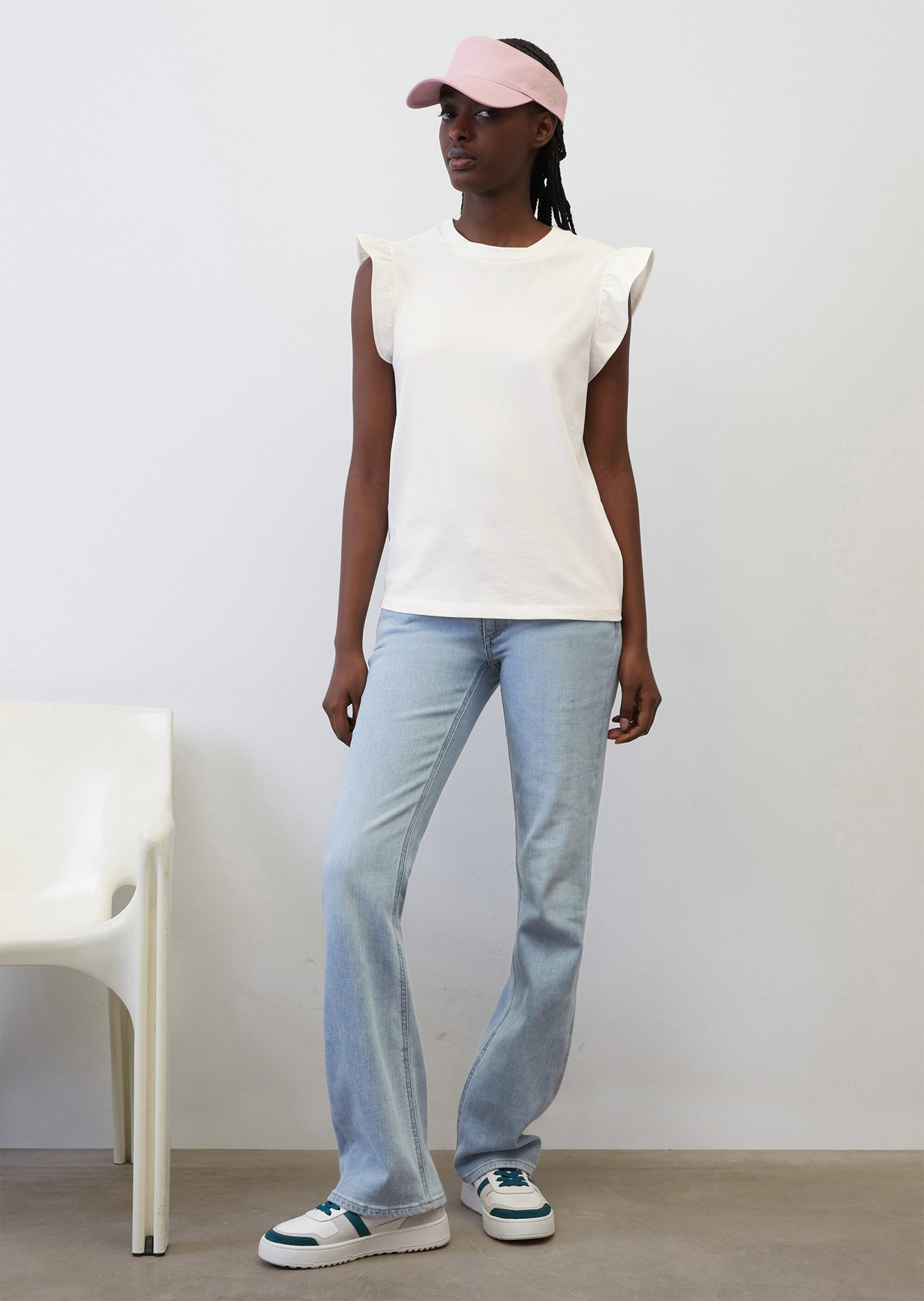 Volant-T-Shirt loose aus Material-Mix