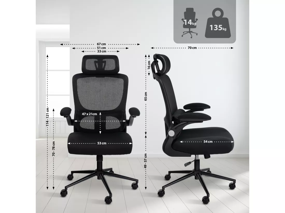 Chaise de bureau - Tissu - Noir - Newberg
