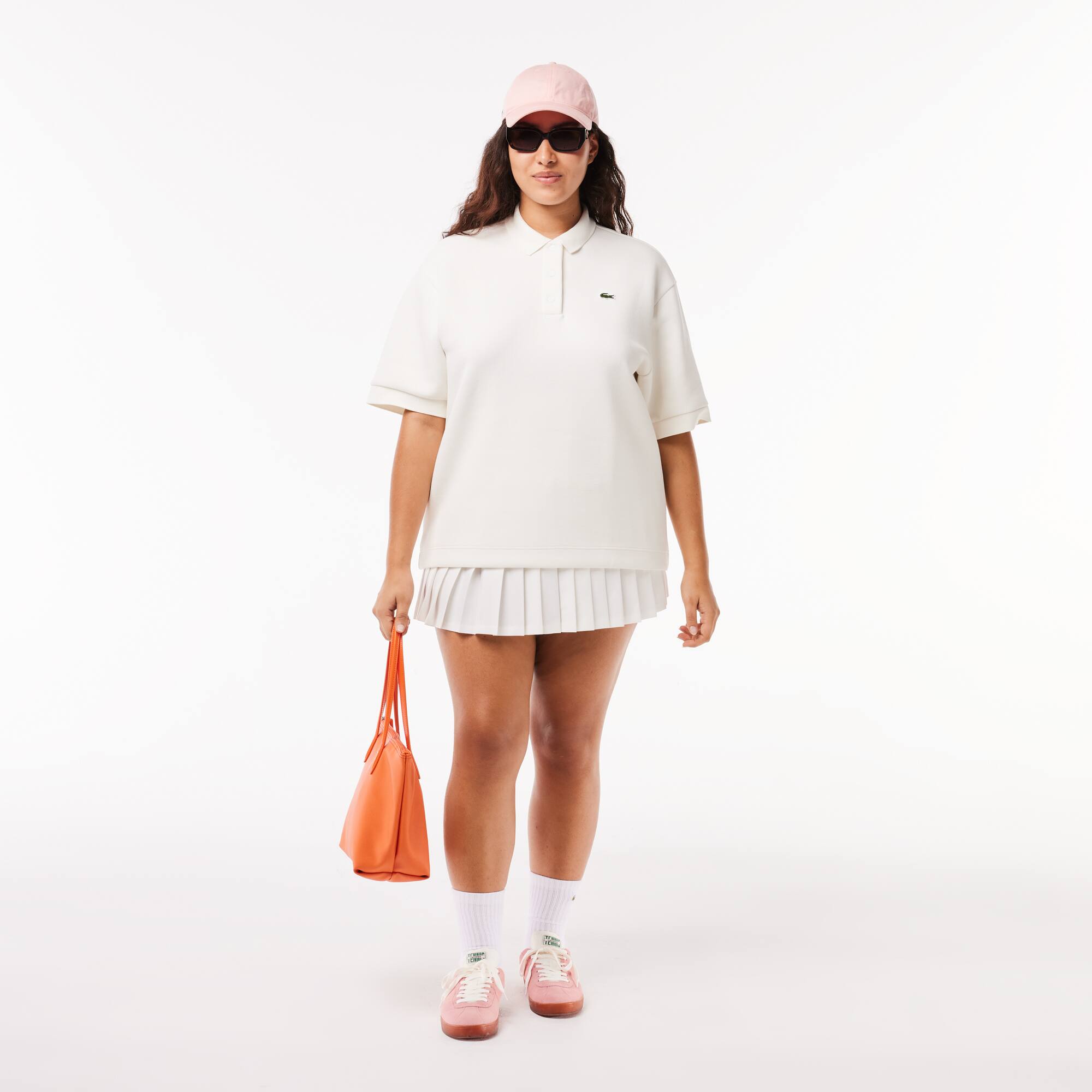 Polo oversize en piqué double face de coton Manches Longues - Blanc - Lacoste - Femme