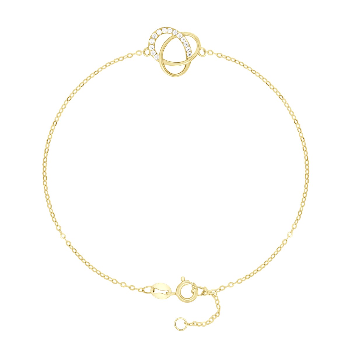 Bracelet Fantaisie - Oxydes de Zirconium - Fermoir Anneau ressort - Or Jaune