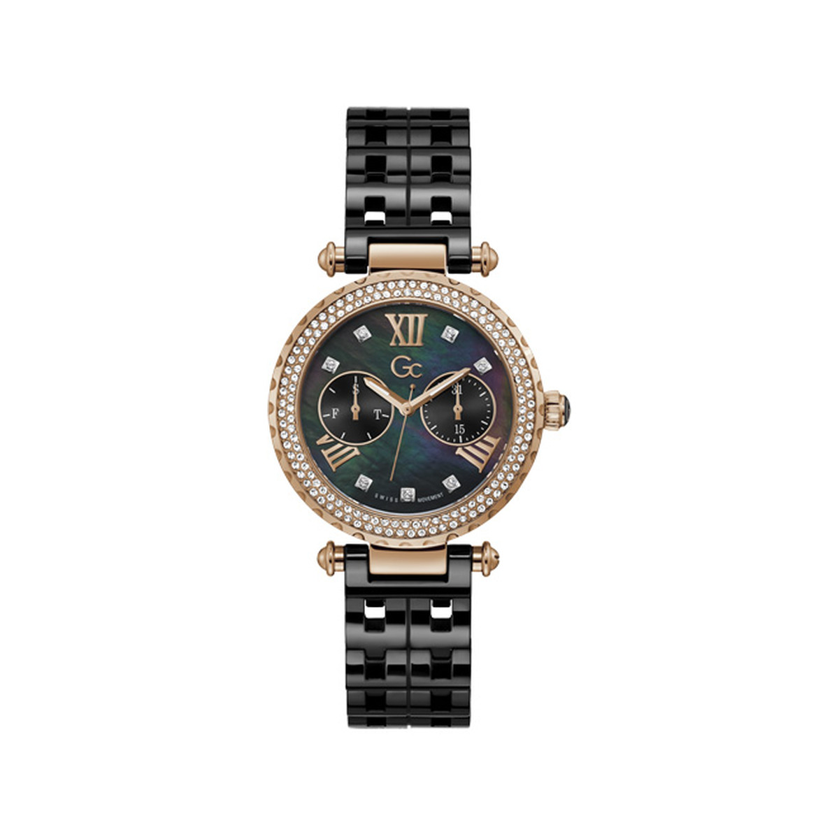 Montre Guess Collection femme acier doré rose céramique noire