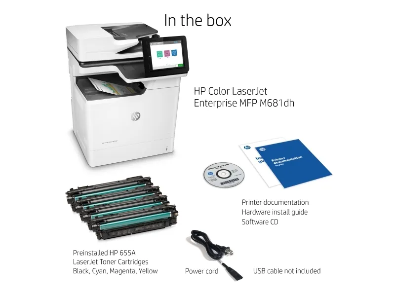 HP Color LaserJet Enterprise MFP M681dh - Multifunktionsprinter - farve - laser - 215.9 x 863.6 mm (original) - A4/Legal (medie) - op til 47 spm (kopiering) - op til 47 spm (udskriver) - 650 ark - USB 2.0, Gigabit LAN, USB 2.0 vært
