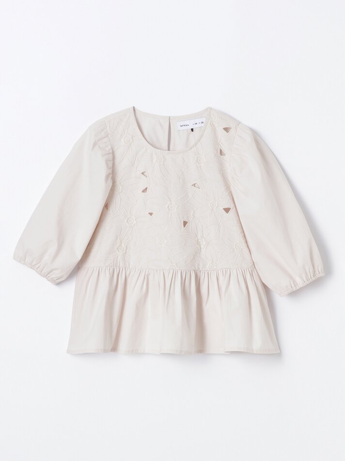 Blusa bordada com babado - Bege