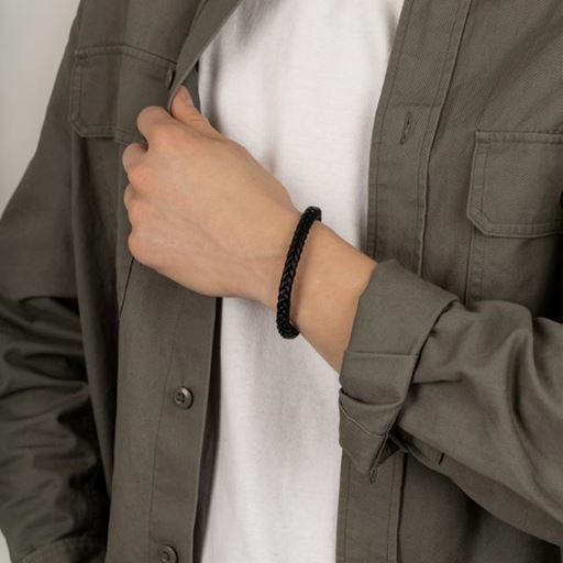 Son of Noa Flettet Læder Armbånd, Sort, 23 cm