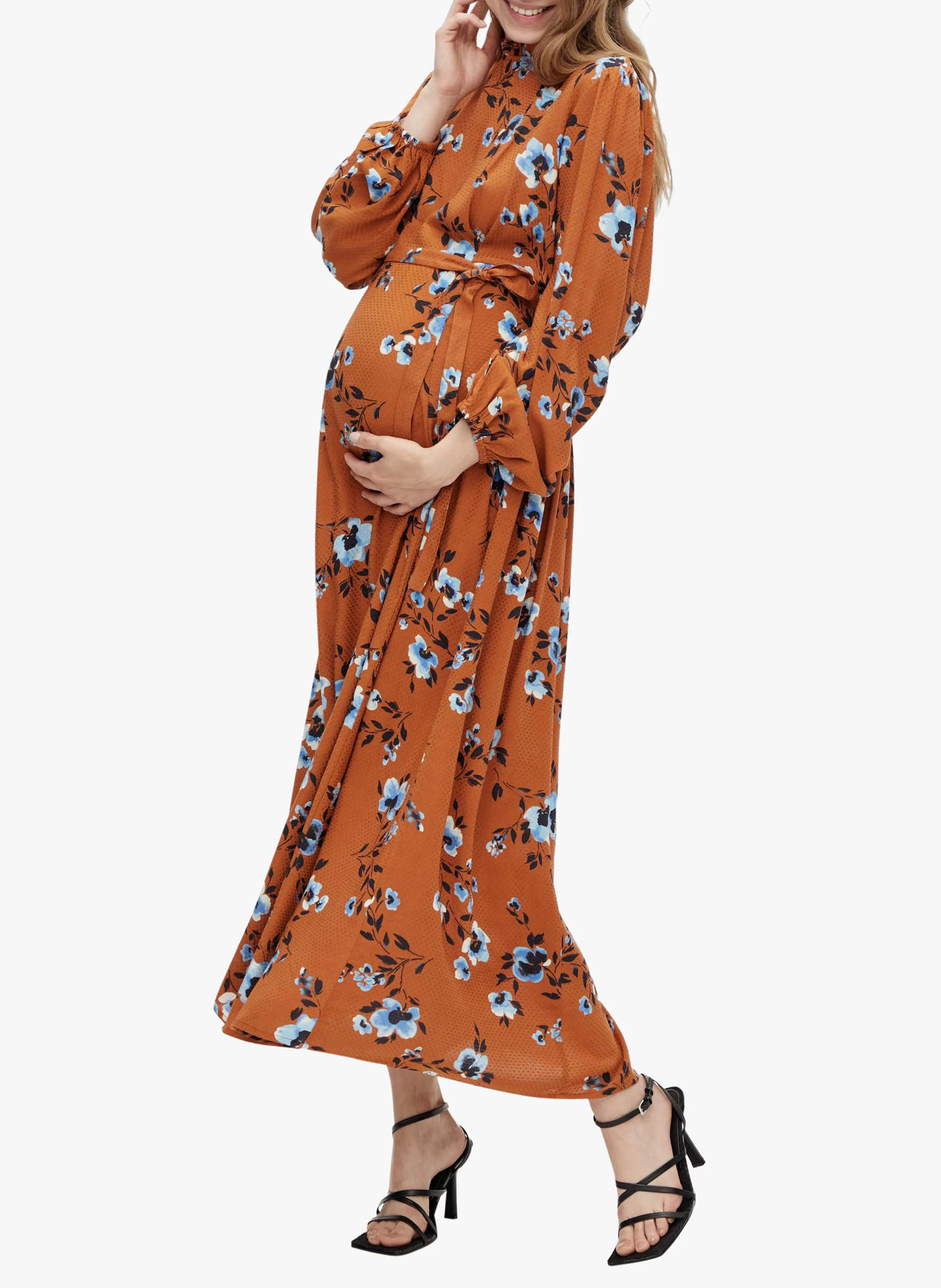 Robe longue de grossesse imprimé | Marron