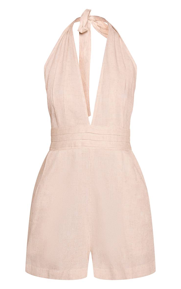 Crème Combi-short À Encolure Américaine Et Dos Noué Aspect Lin