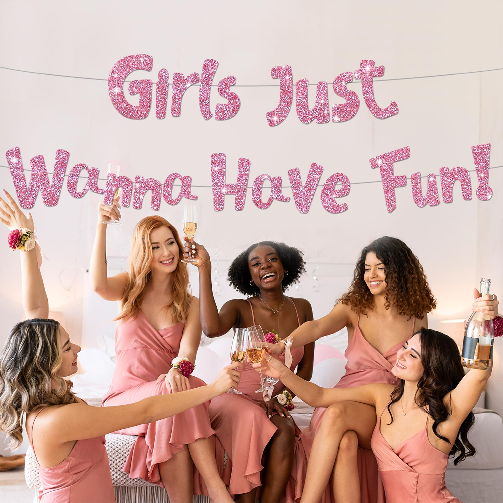 Junggesellinnenabschied Girlande Glitzer Party Dekoration Accessoire Banner - Girls / Pink